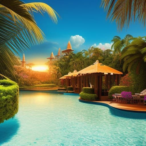 Whimsical Fantasy Swimming Pool in Graffiti Art Style