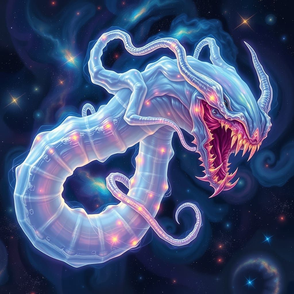 Ethereal, Iridescent Alien Creature in Cosmic Nebulae