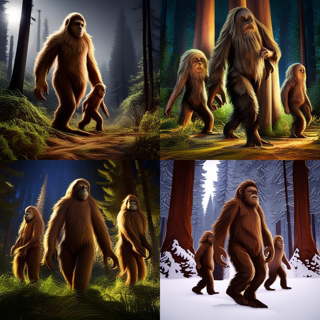 Bigfoot Family in Redwood Forest: Unreal Engine 5