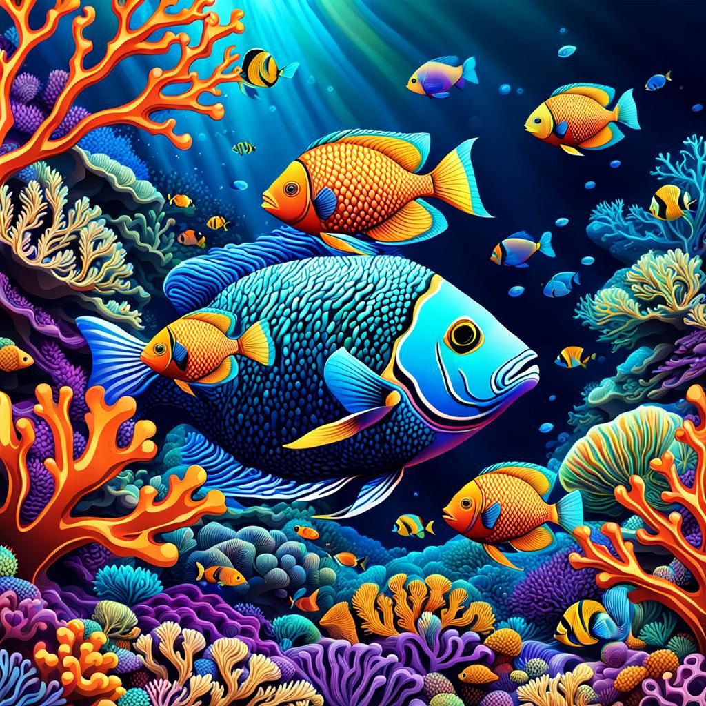 Colorful Coral Reef with Abstract Fractal Design