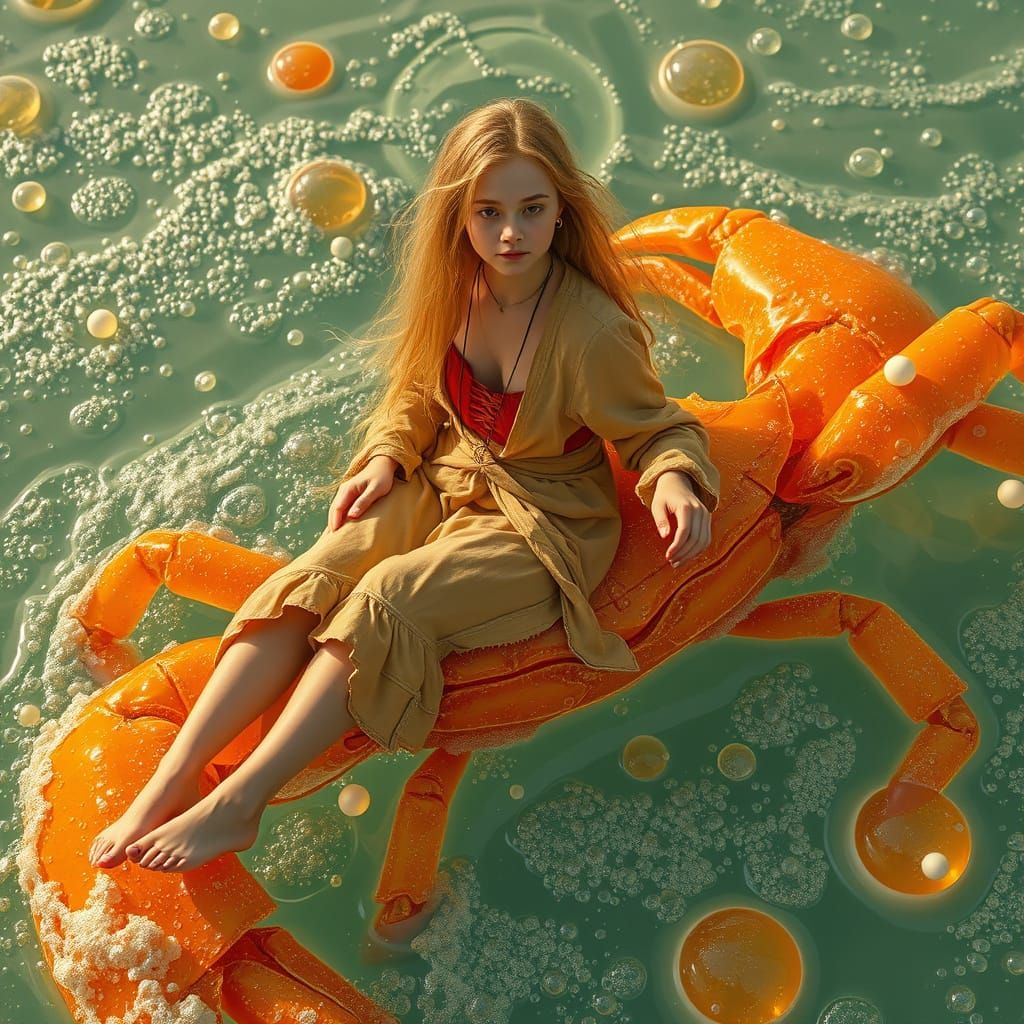 Dreamlike Gummy Crab Rider in Whimsical Style