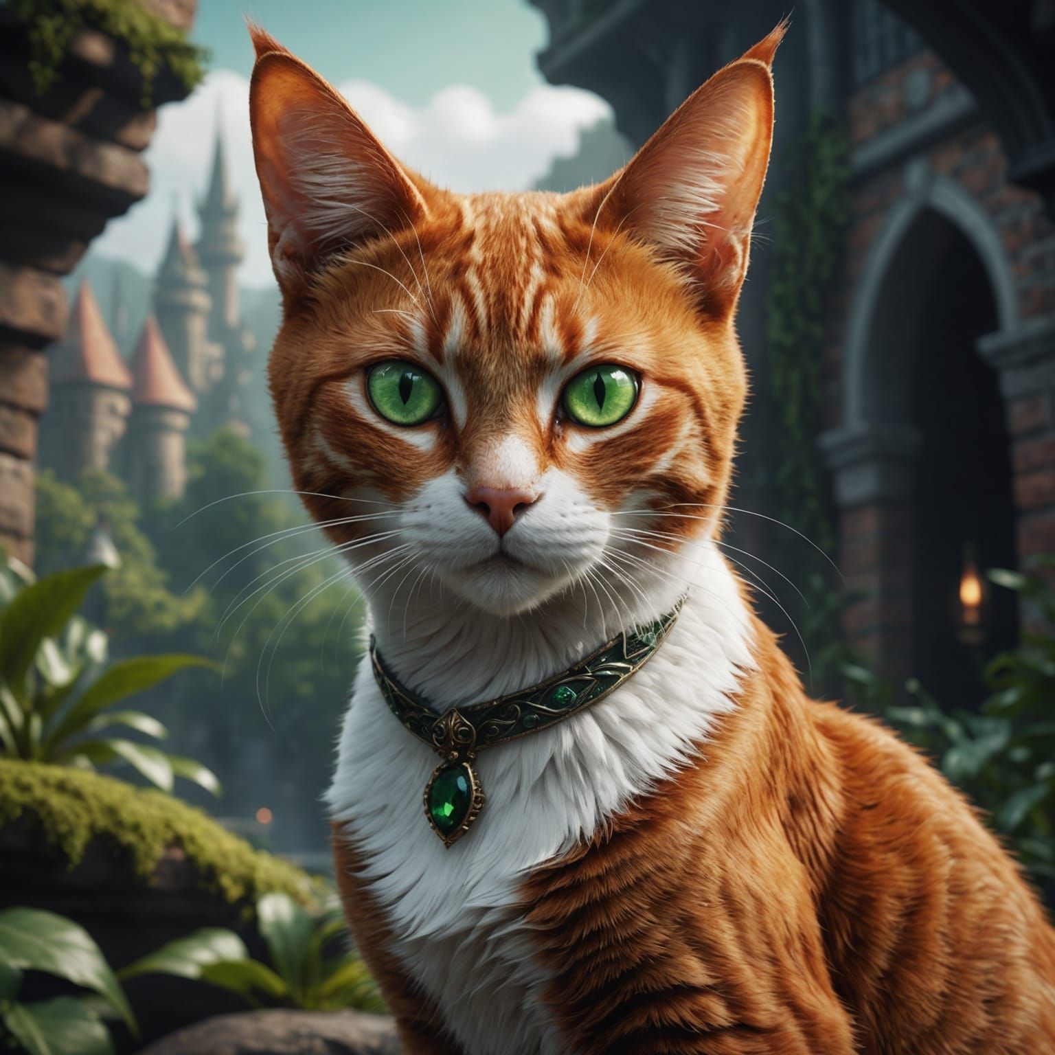 Ginger She-Cat with Emerald Eyes, Fantasy Art