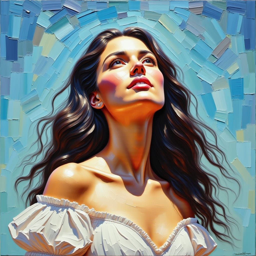 Retro Hollywood Portrait in Impasto Oil Style