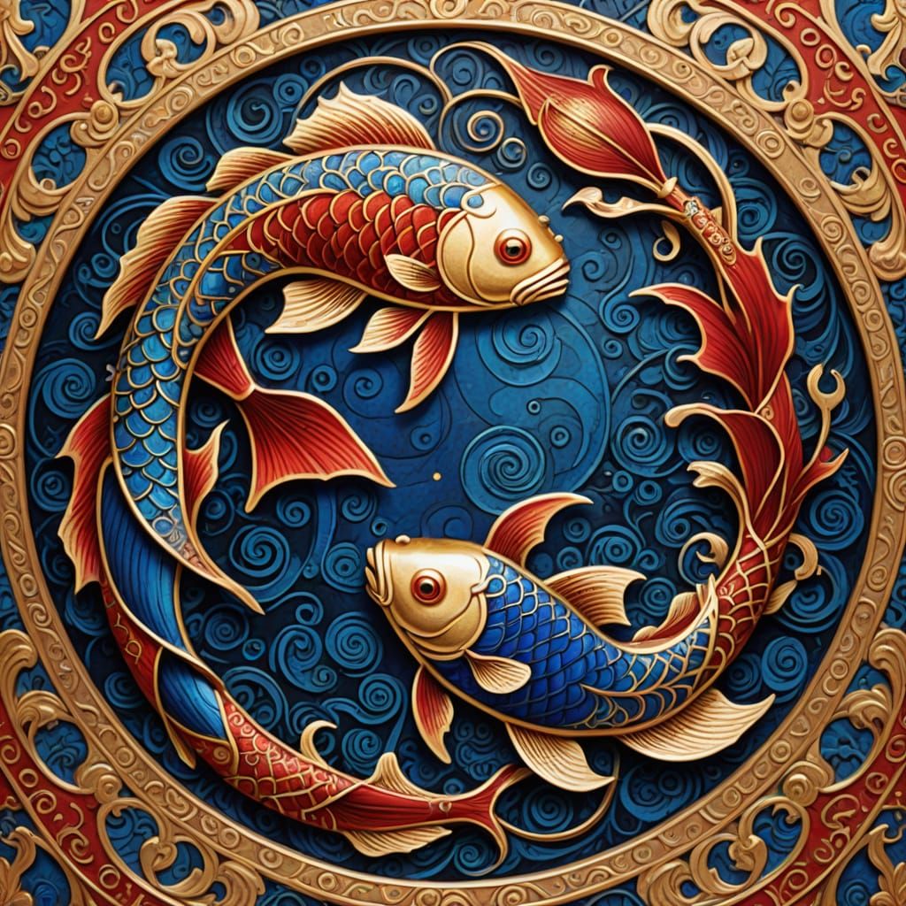 Ancient Illuminated Masterpiece of Interconnected Fish