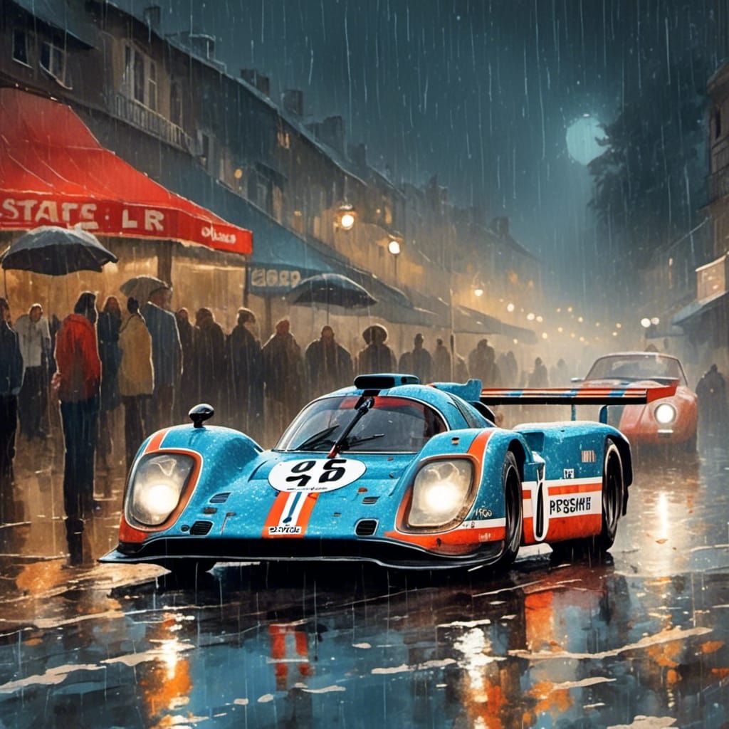 Porsche 917 Le Mans Watercolor at Night
