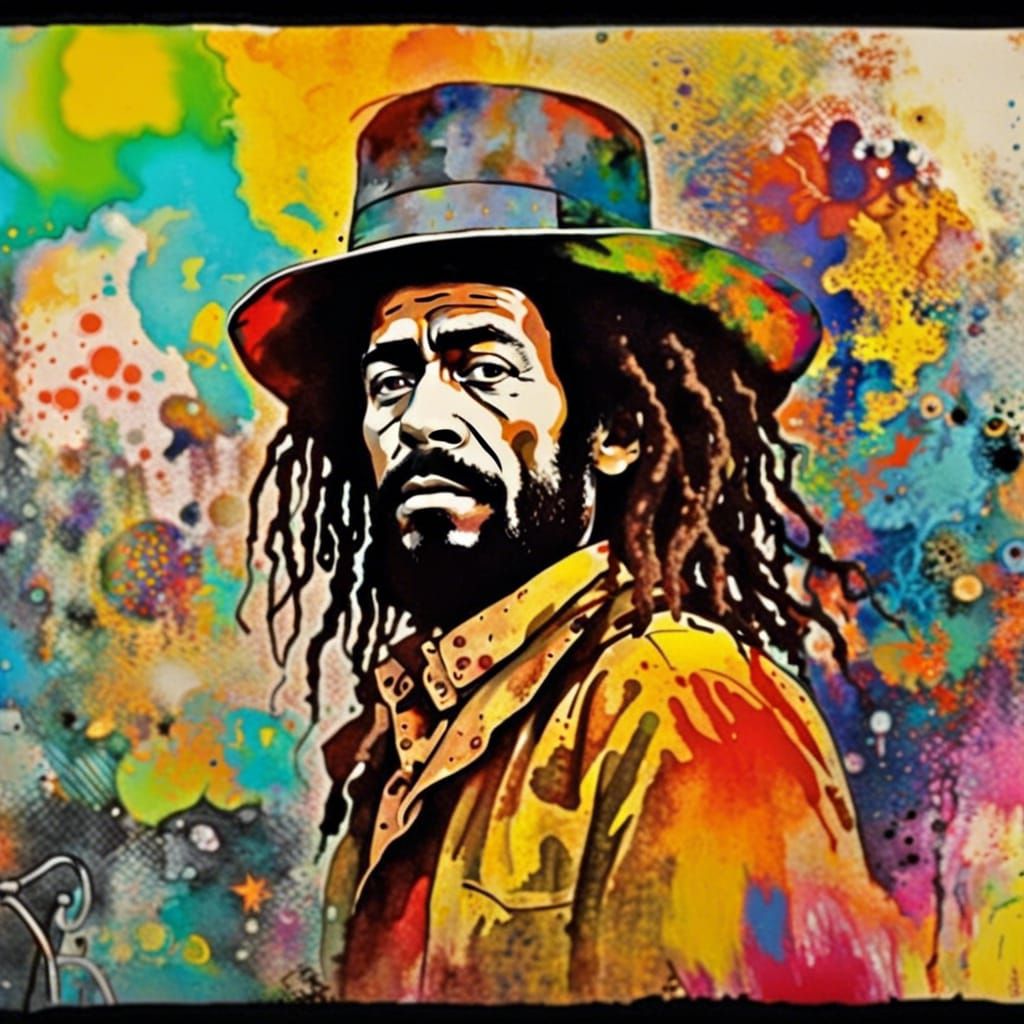 Psychedelic Rastaman Portrait in Expressionist Watercolor