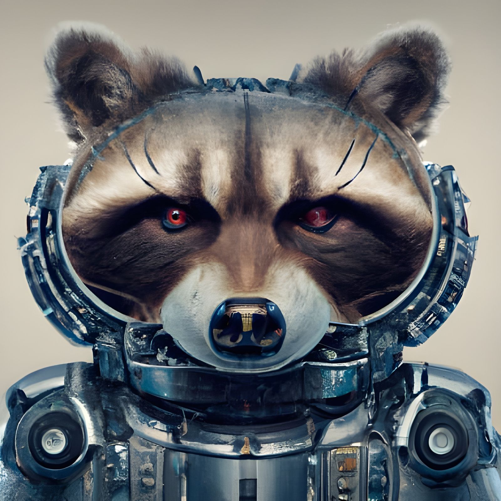 Raccoon as Cyberpunk Doomslayer Portrait