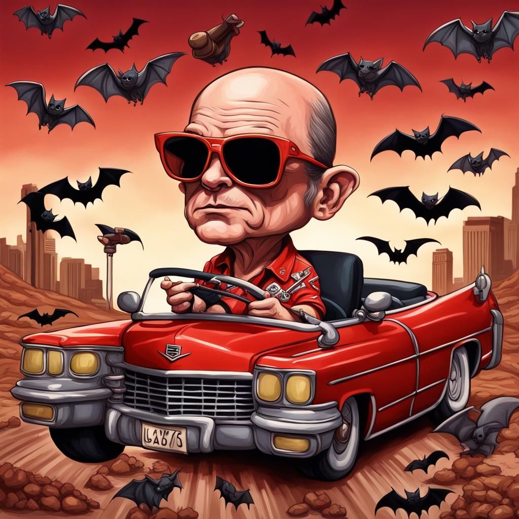 Chibi Hunter S. Thompson Drives into Las Vegas