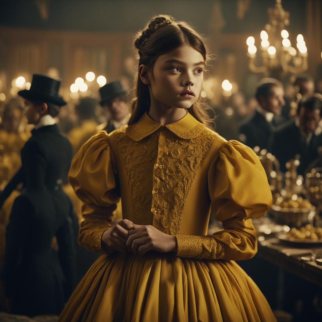 Woman in Mustard Dress: Cinematic 19th Century Film Still