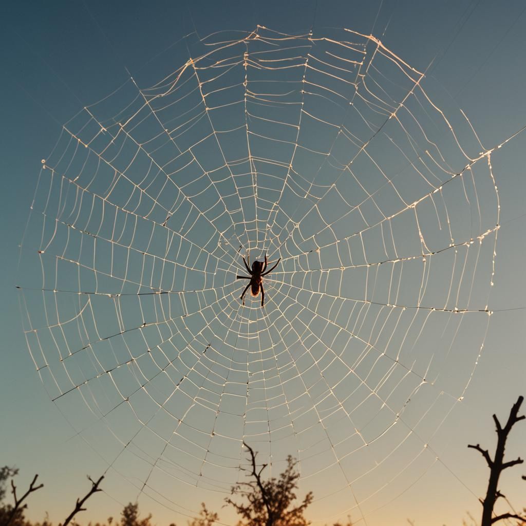 Dramatic Spider Web Stretching Into Sky: Cinematic Still