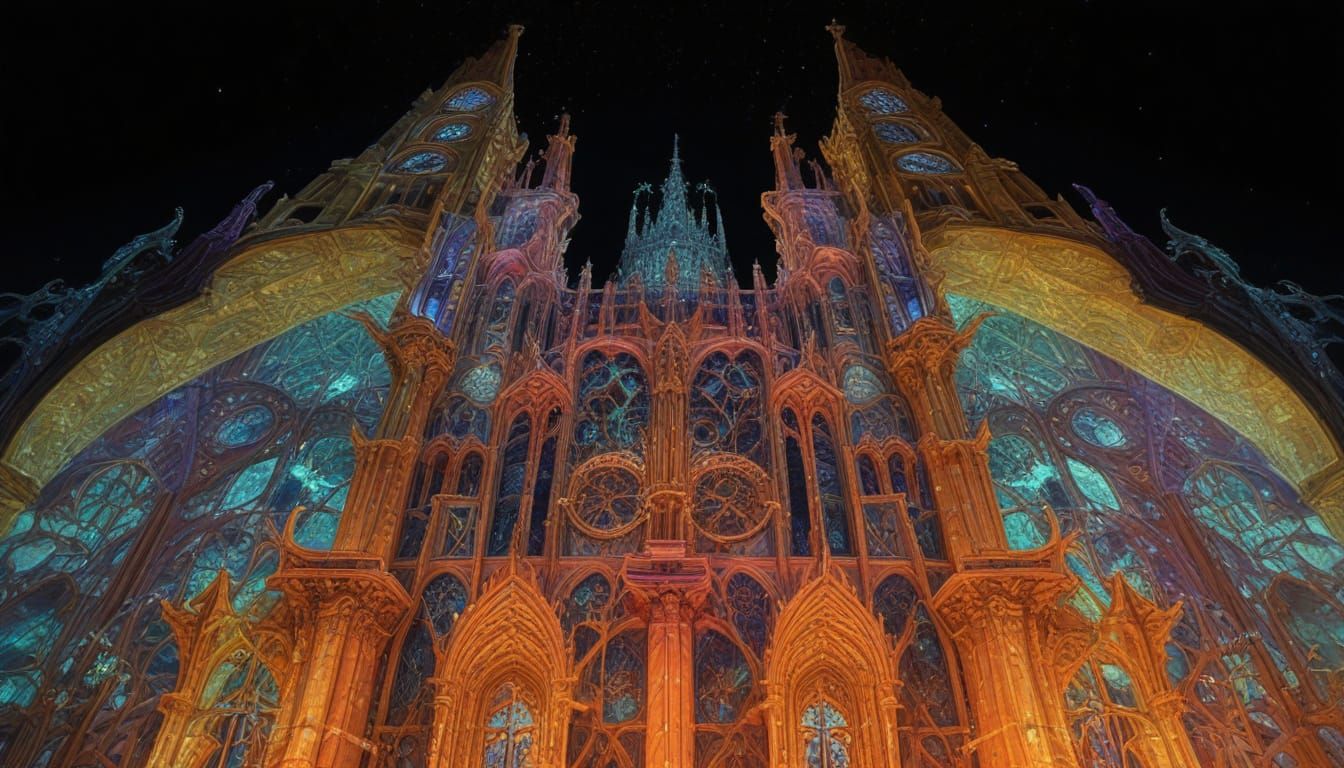 Bioluminescent Crystal Cathedral in Cosmic Nebula