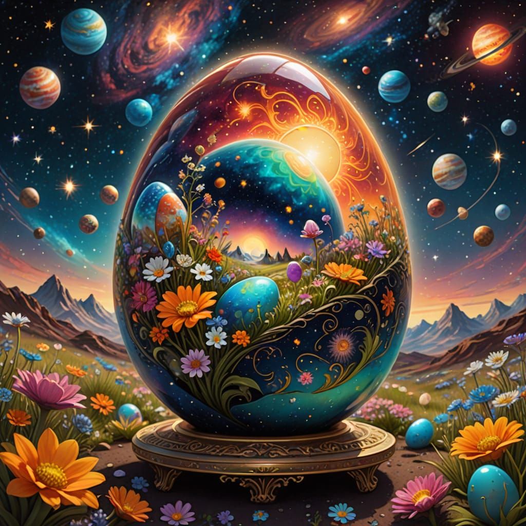 Cosmic Easter Egg in Vibrant, Hyperdetailed Style