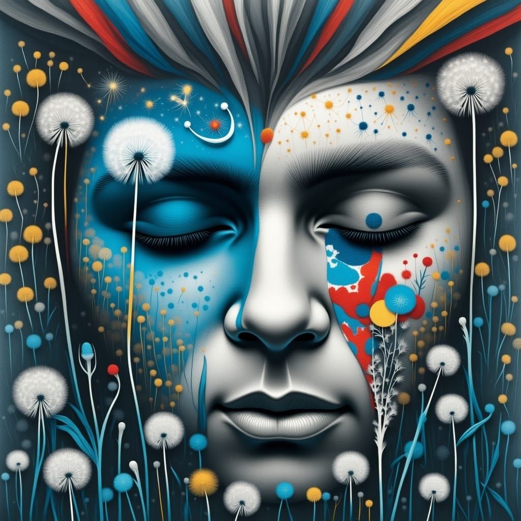 Native American Kachina in Dandelion Dreamscape