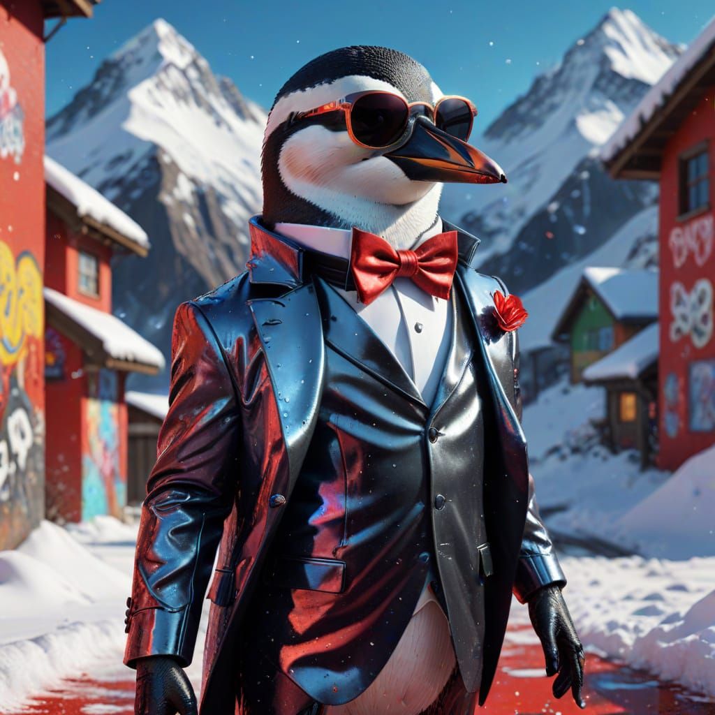 Glamorous Penguin in Metallic Tuxedo