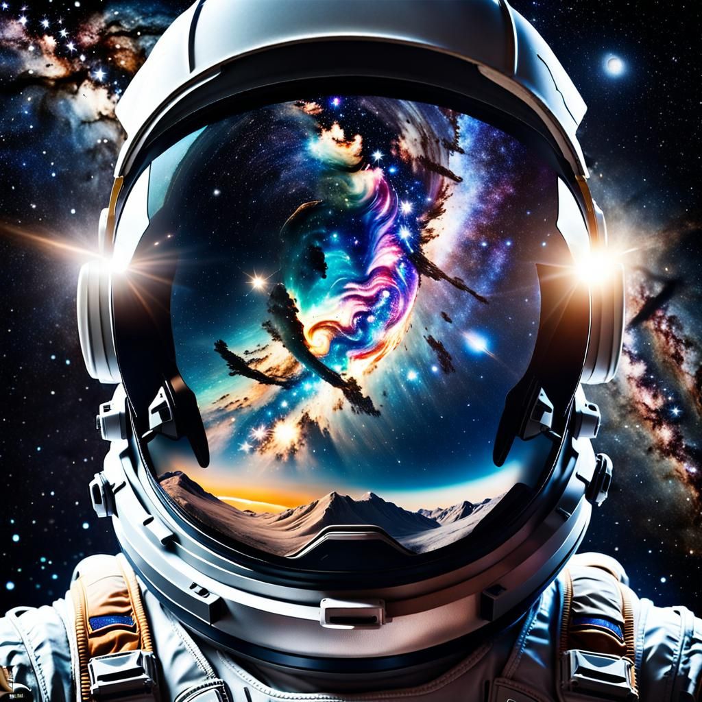 Astronaut Helmet Double Exposure with Milky Way