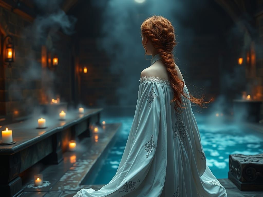 Medieval Spa Maiden in Mystical Atmosphere