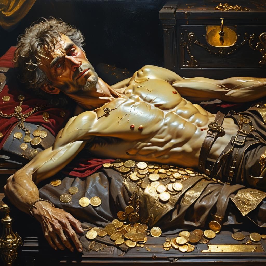 Tsar Koschei Reclines Over Gold: Oil Painting