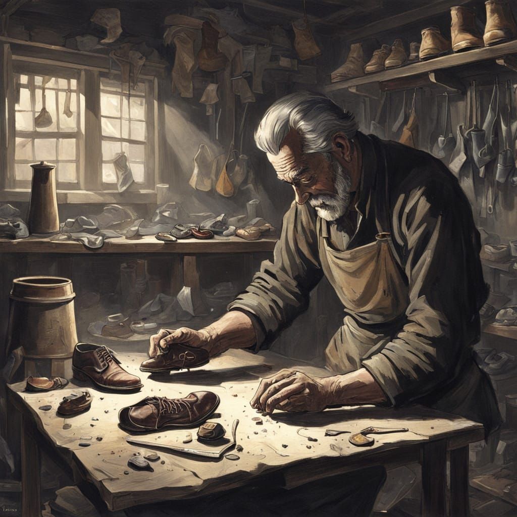 Magical Cobbler Works by Flickering Candlelight in Enchanted...