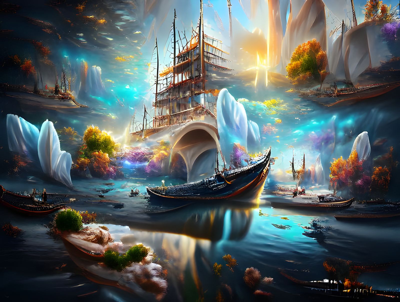Elegant Fantasy Sailing Ship on Cosmic Sea