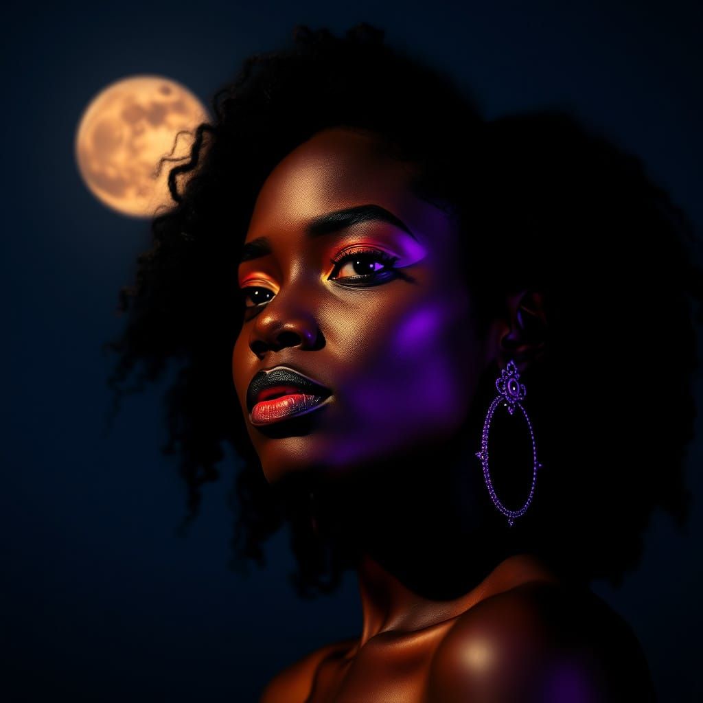 Majestic Black Woman Illuminated by Lunar Glow