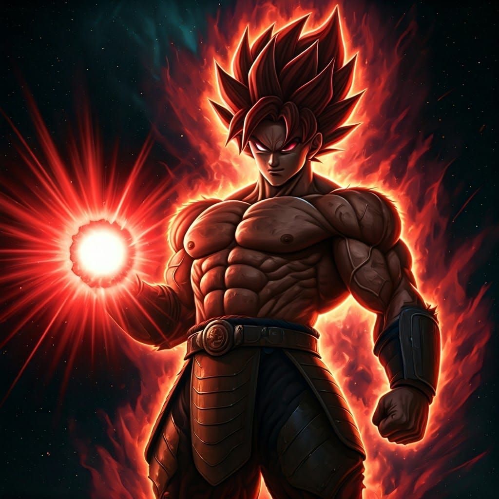 Saiyan Warrior Charges Energy in Space, Hyperdetailed Digita...