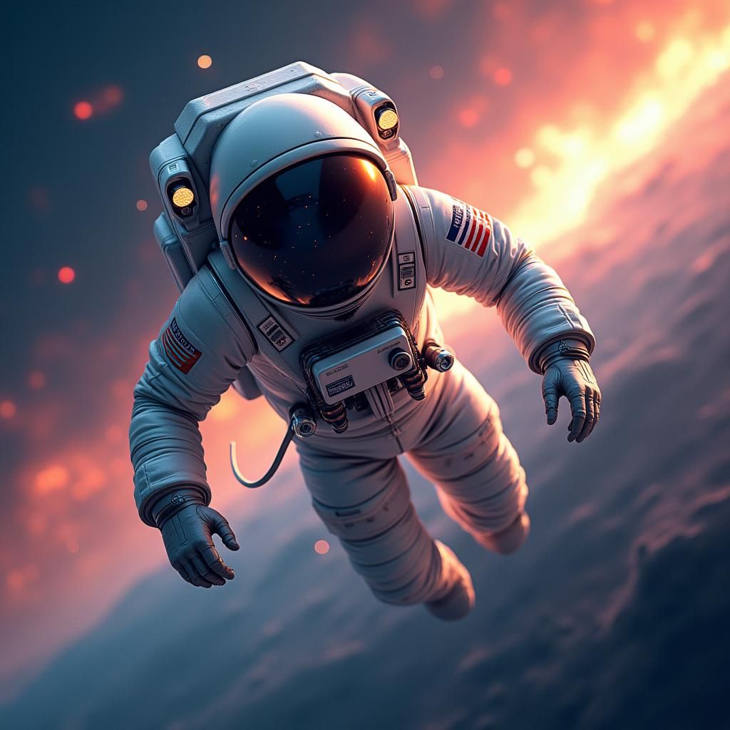 Astronaut Soaring Through Cosmos in Matte Painting Style