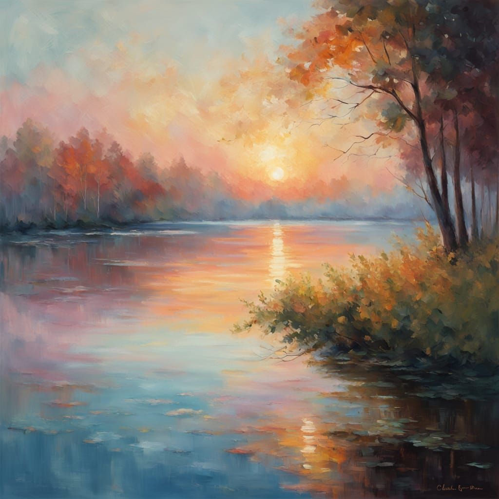 Impressionist Lake Shore at Dawn