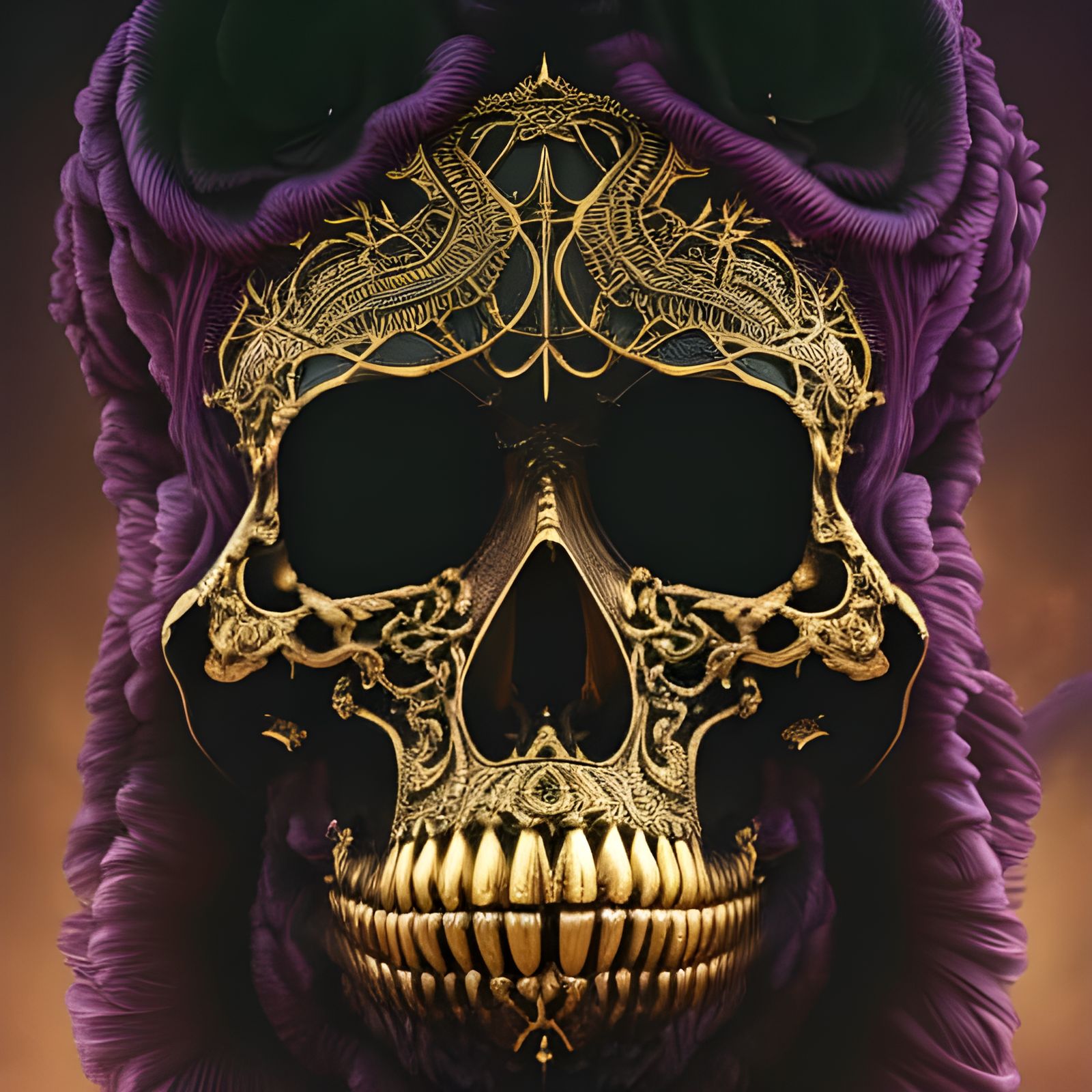 Golden Skull with Intricate Engravings in Hyper-Realistic St...