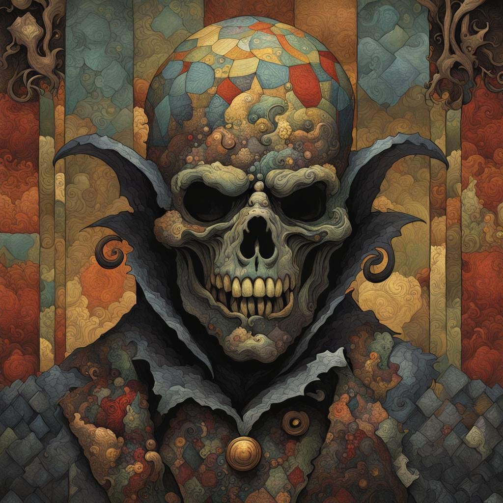 Harlequin Death Monster Shadow Portrait in Horror Style