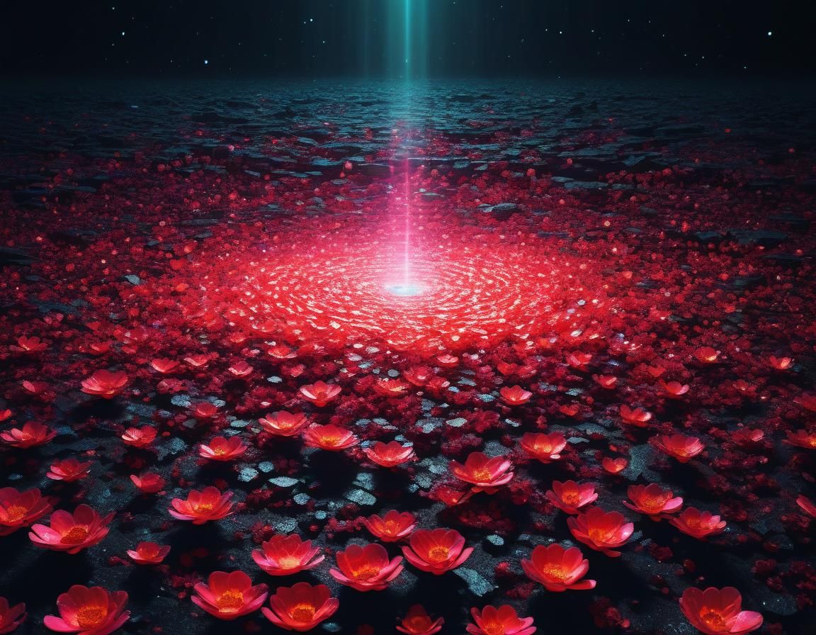 Neon Floral Cascade: A Minimalist Pop Art Landscape