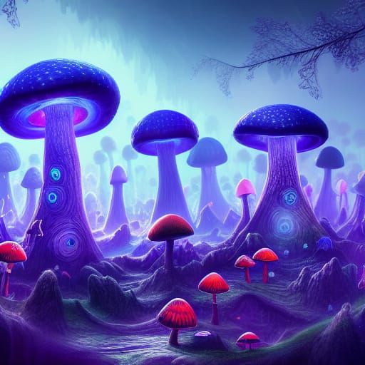 Luminescent Mushroom City in Fantasy Concept Art