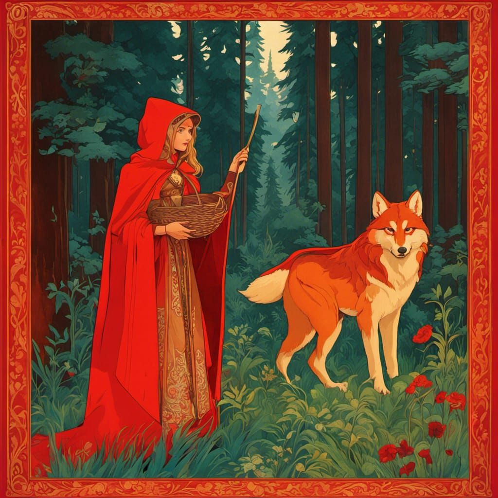 Little Red Riding Hood in Folk Art Style