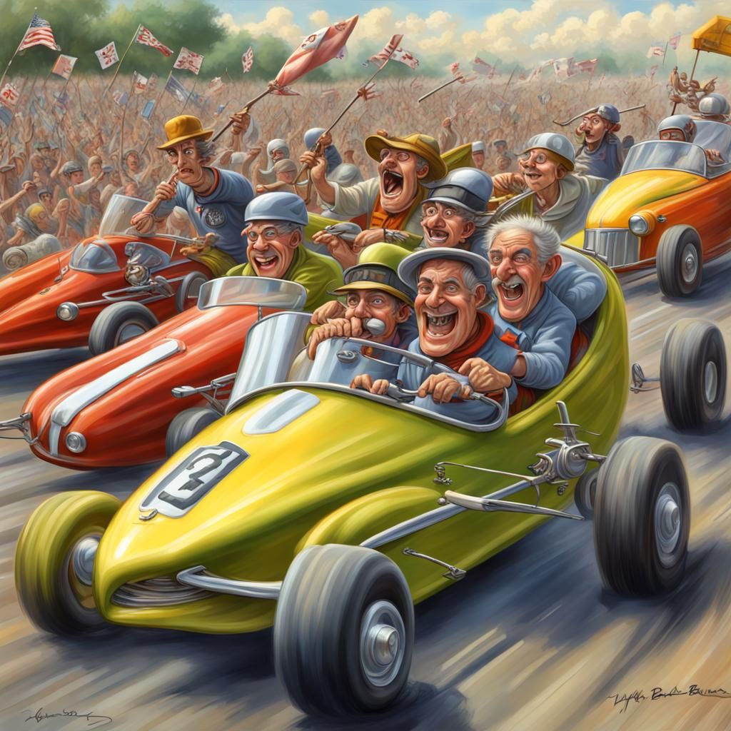 Hyperdetailed Wacky Races in Airbrush Illustration Style