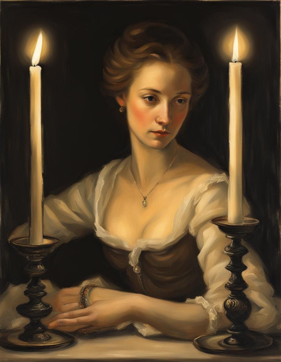 Woman's Portrait by Candlelight in Sfumato Style