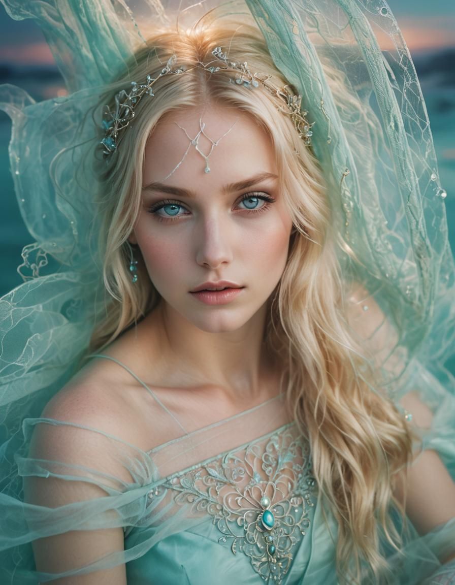 Ethereal Blonde Woman Portrait in Art Nouveau Style