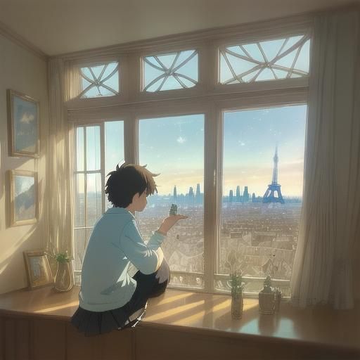 Anime Kitten in Paris Inspired by Makoto Shinkai