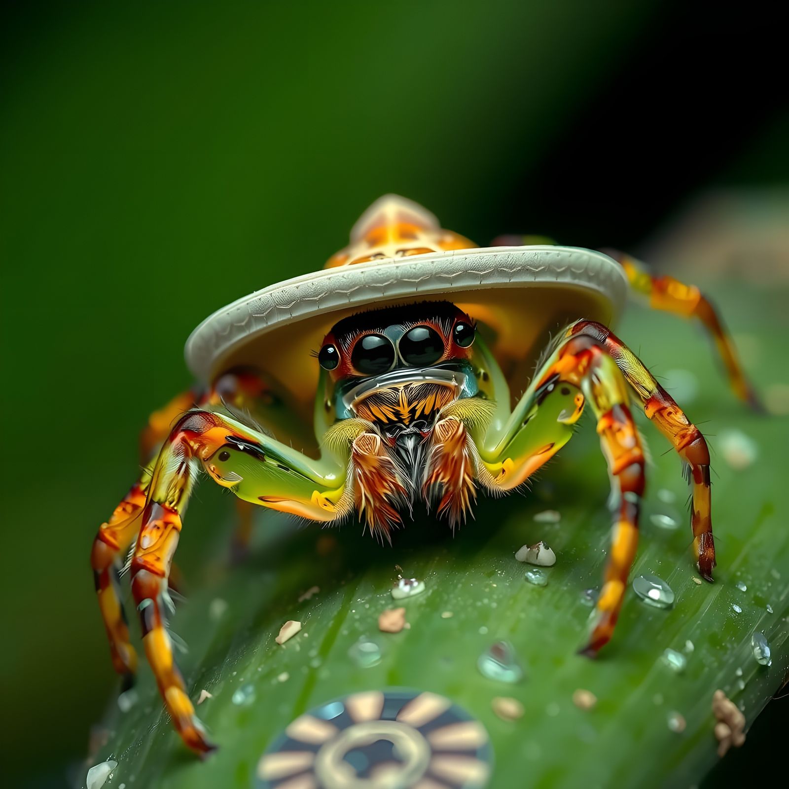 Giant Green Huntsman Spider in Sombrero: Photorealistic