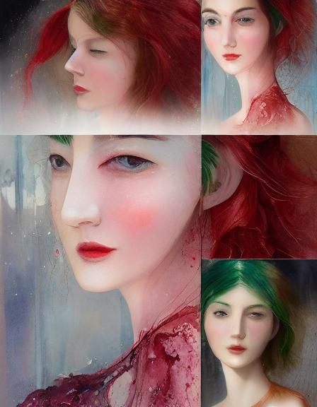 Woman with Mycelium Hair in Watercolor Style