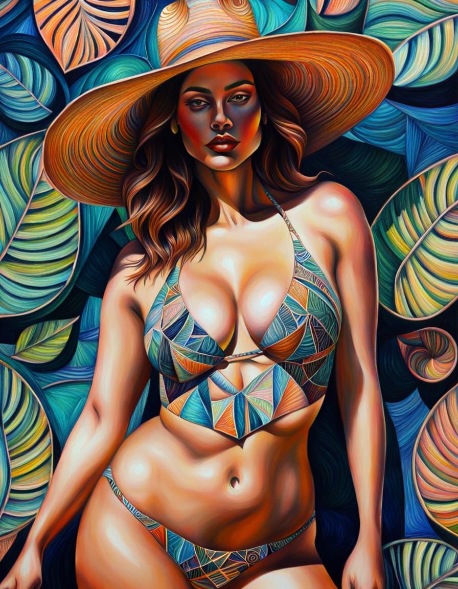 Geometric Abstract Portrait of Woman in Oil Pastel