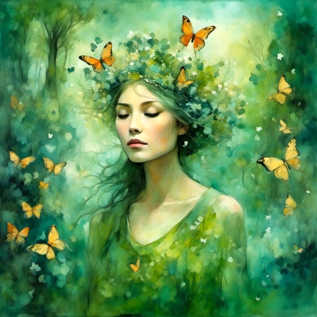 Fairy with Butterfly Wings in Magical Forest