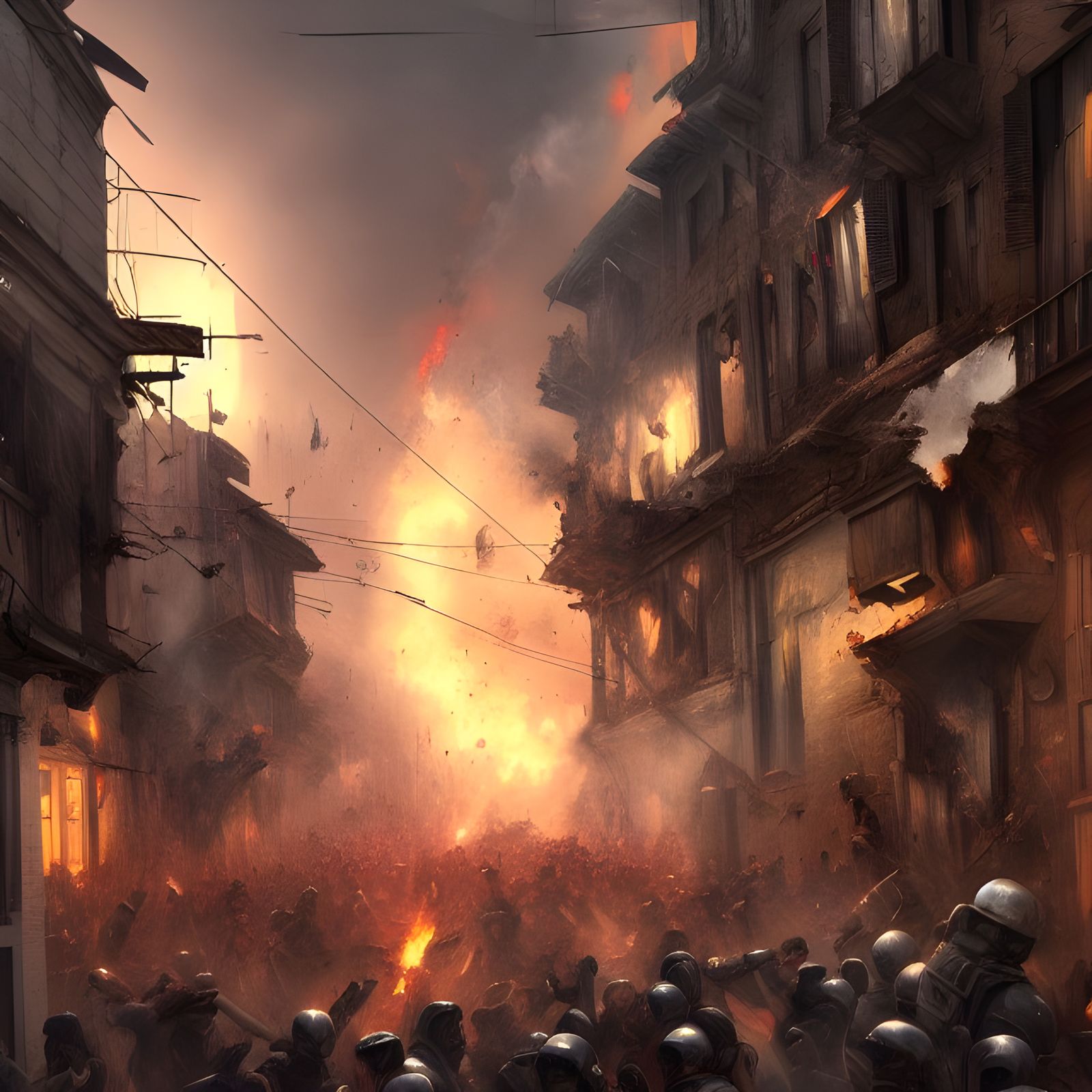 Violent Street Riot: Hyperdetailed Concept Art