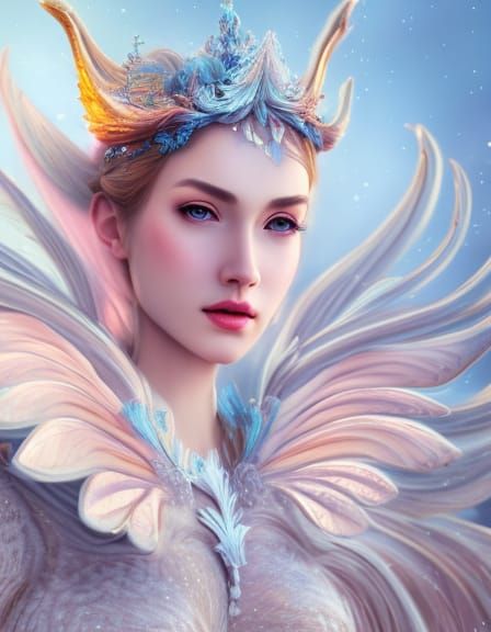 Ethereal Winter Fairy Queen in Mystical Landscape