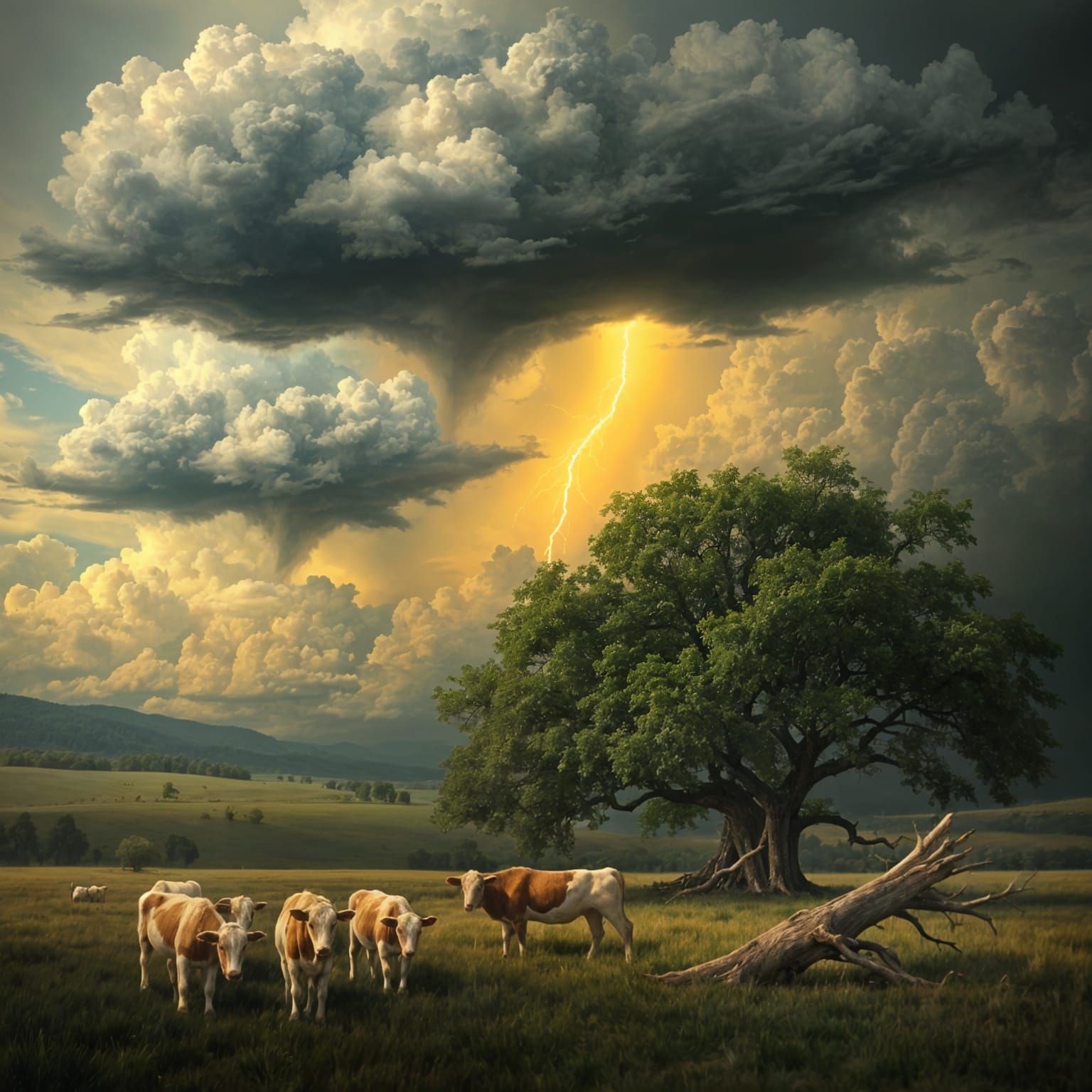 Golden Light Illuminates a Stormy Landscape in Impressionist...