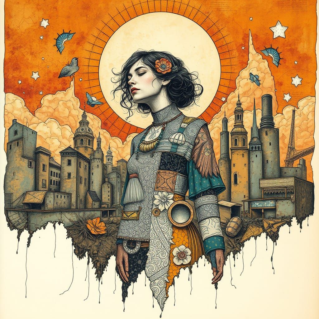 Fragmented Woman in Escher-Inspired Limbo