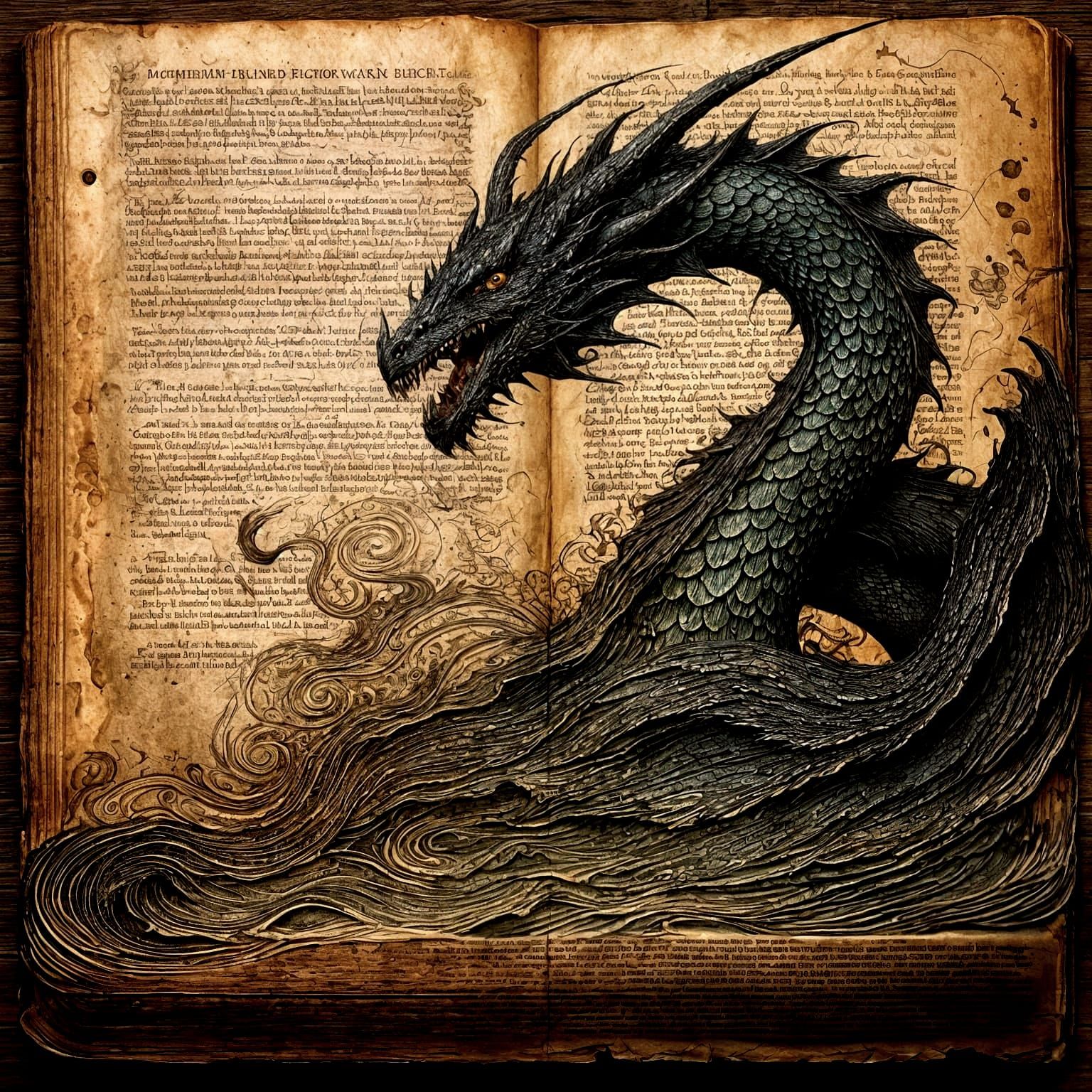 Majestic Dragon Emerging from Ancient Book