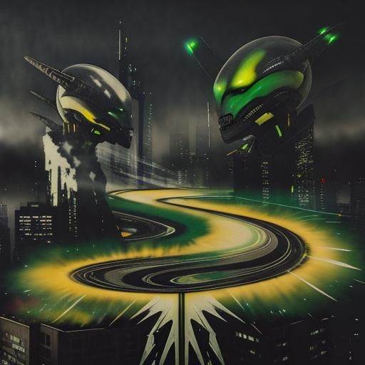 Surreal Alien Double Exposure in Watercolor Style