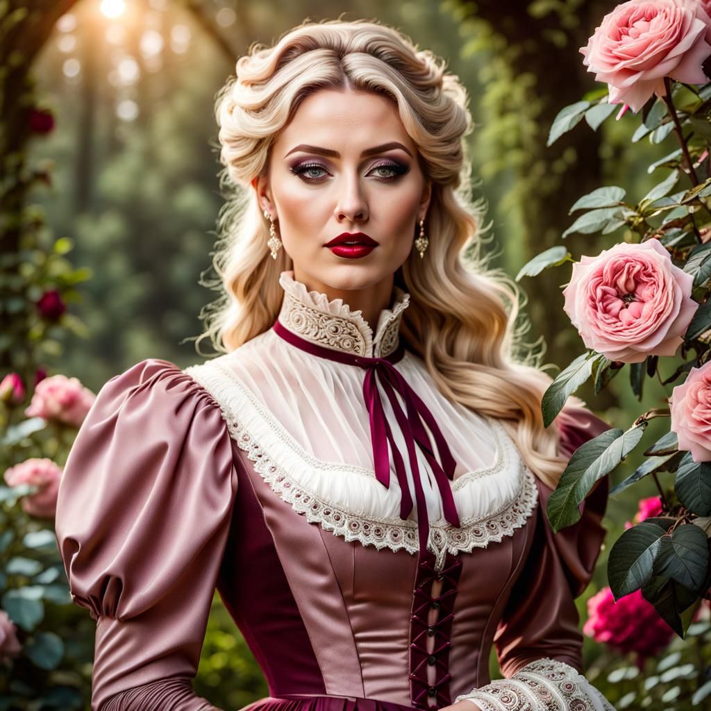 Victorian Woman in Mystic Rose Garden Portrait