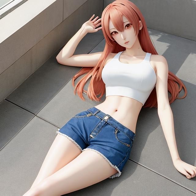 Anime Girl in Shorts and Crop Top