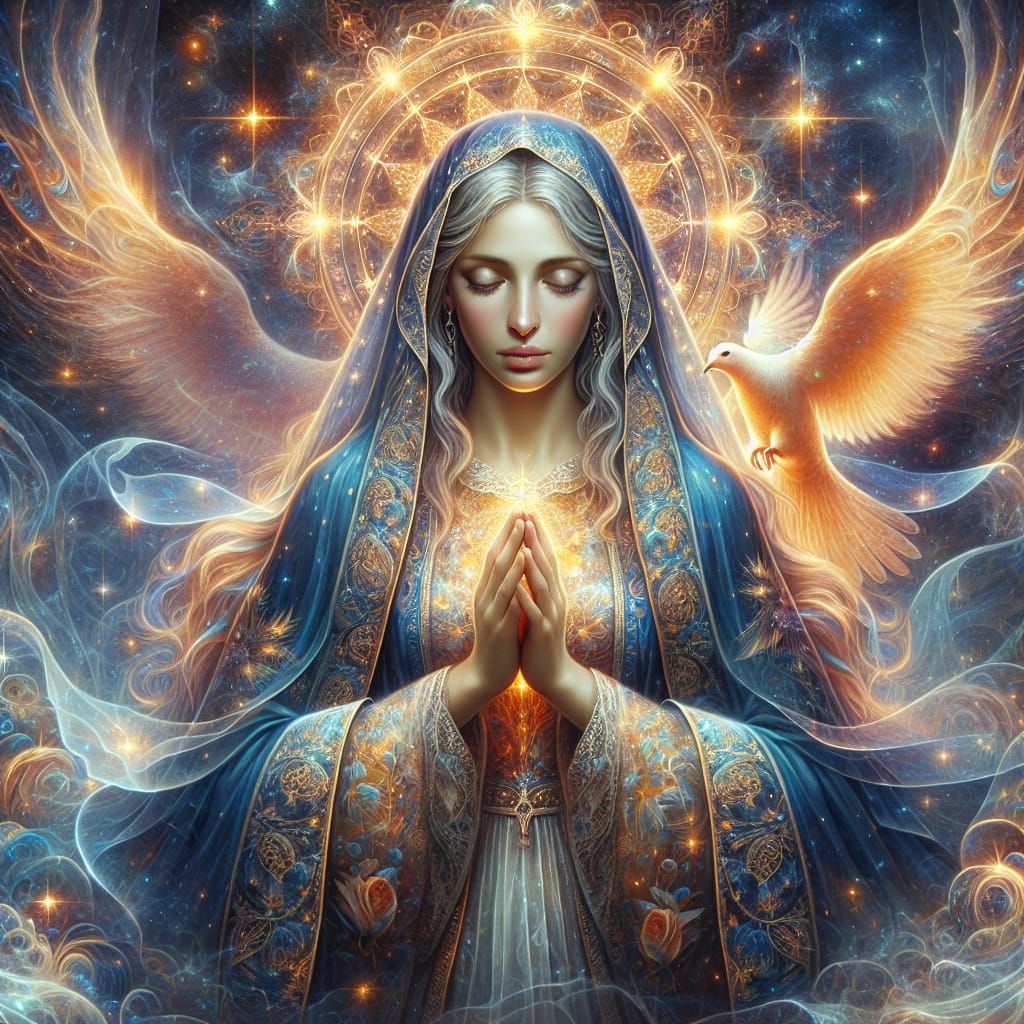 Fantastical Holy Mary in Sapphire and Gold Robe