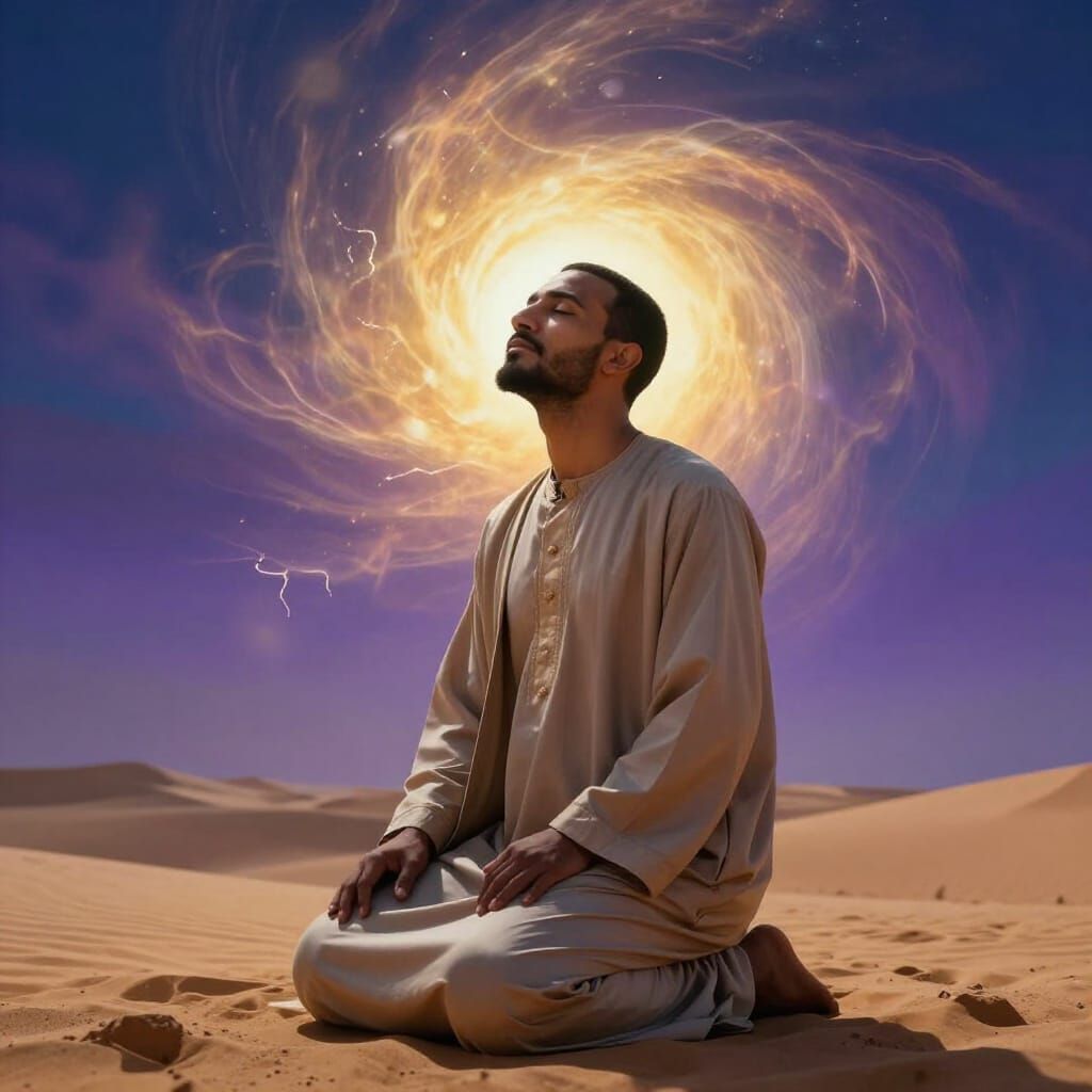Man Receives Divine Vision in Desert Landscape